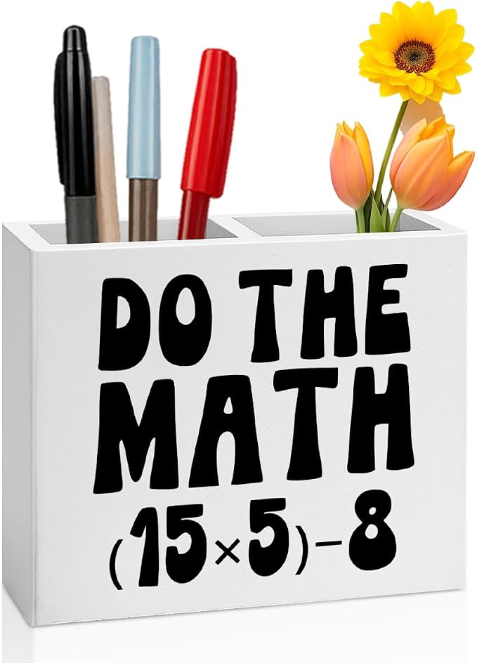 Funny 67 Math Teacher Pencil Holder Decor Teacher Appreciation Gifts for Office Mathematician Math Lover Gifts math Theme Wooden Organizer Vase for Office Home Desk Table