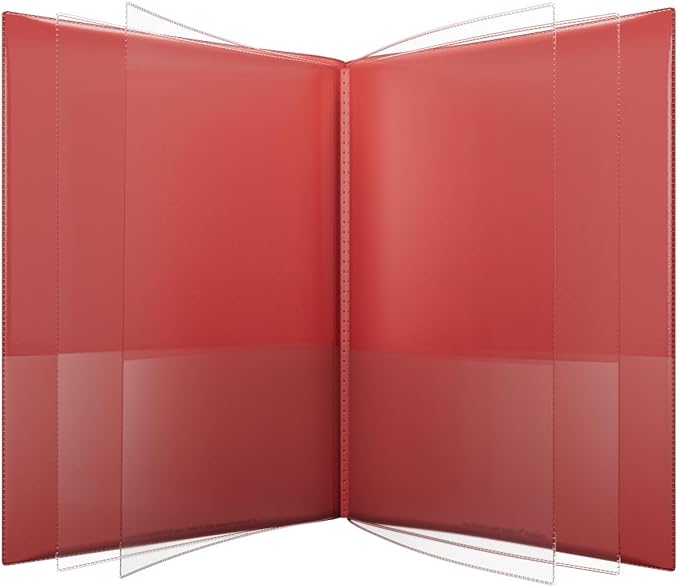 Nicky's® Multi Pocket Organizer, 10 or 14 Page Folder, Water Proof, Patented Tear-Resistant, Flexible Plastic, Proudly Made in USA, Binder Substitute. (10-in-1 Clear Red)
