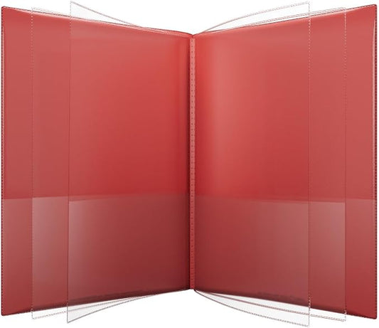 Nicky's® Multi Pocket Organizer, 10 or 14 Page Folder, Water Proof, Patented Tear-Resistant, Flexible Plastic, Proudly Made in USA, Binder Substitute. (10-in-1 Clear Red)