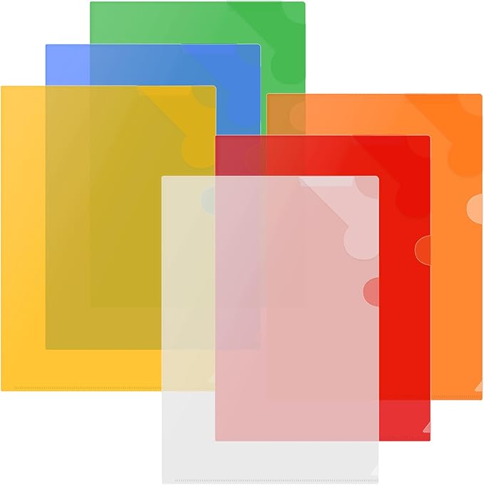 ViVin 6 Pack Transparent Sheet Protectors with Corner Guards, L-Type Folder Plastic Sleeves for Paper 8.5x11, Reusable A4 Project Pockets for School, Office, Home(6 Colors