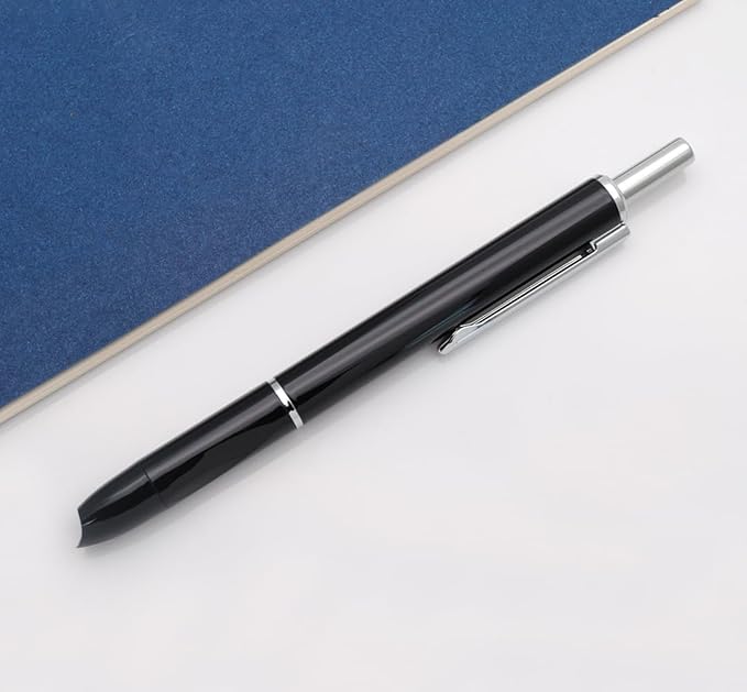 OASO K016 Retractable Fountain Pen Set 0.5mm with 4pcs Blue Ink Cartridges Smooth Writing for School Students (Deep Sea Black)