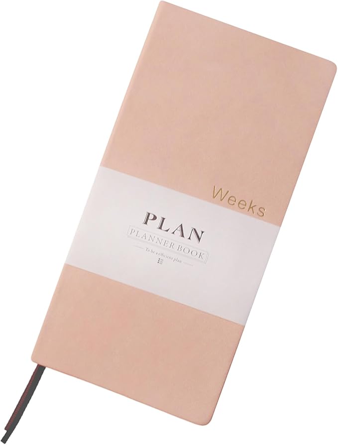 Fromthenon PU Leather Weekly Plan Portable Planner Year Month Week Mini Slim Notebook Journal Schedule For Traveler Student Office (Pink)