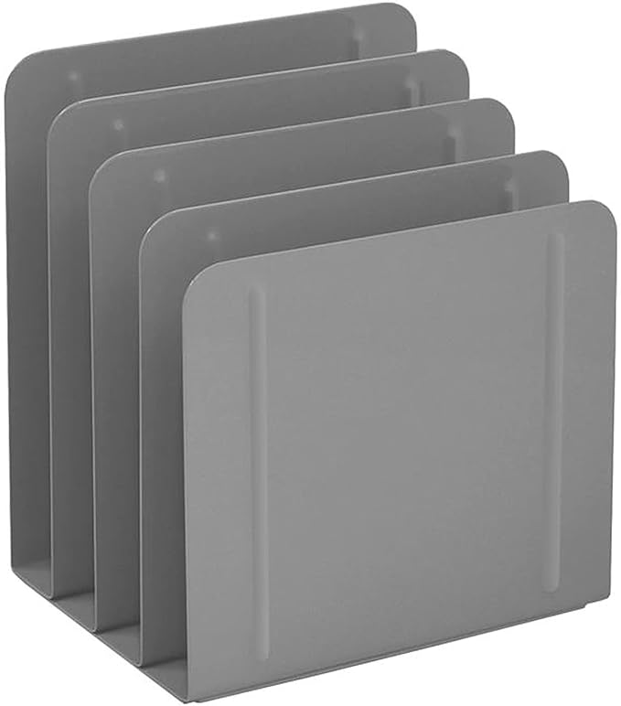 Acrimet 4-Section Vertical Metal File Sorter, Desktop File Organizer for Papers, Folders & Documents, Space-Saving Office Organizer, Silver