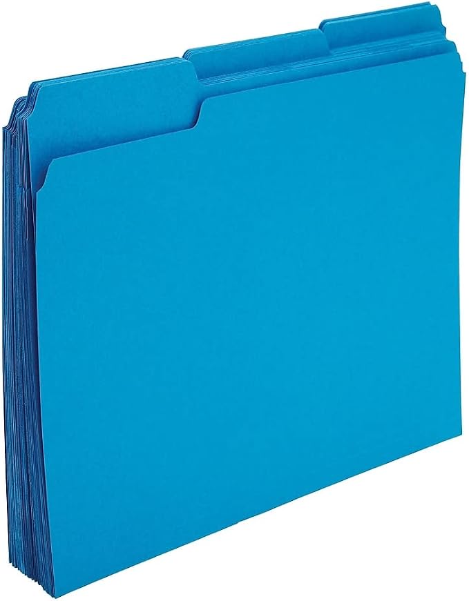 Staples Colored File Folders, Letter Size, 3‑Tab Top‑Tab Design, Blue, Durable Paper Stock, 24/Pack