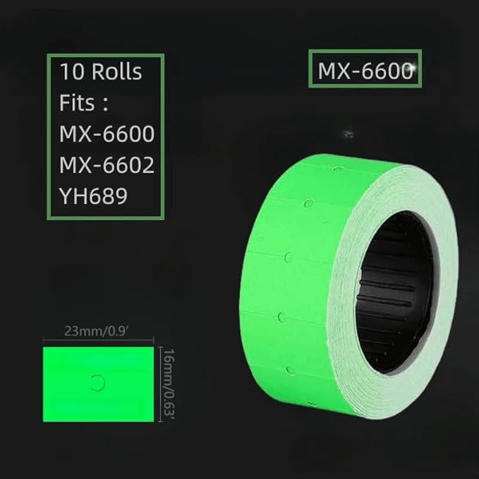 10 Rolls Labels Paper Suitable for MX-6600, MX-6602, YH-689 Price tag 2-line Marking Gun Pricemarker Labels (Without Gun (Green)