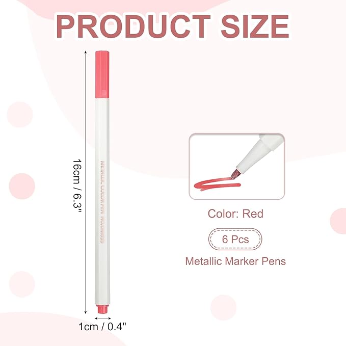 PATIKIL Metallic Marker Pens, 6Pcs Permanent Markers Medium Tip Quick Dry Paint Pen on Plastic Wood Stone Glass Canvas DIY Crafts Art Supplies for Drawing Writing Marking, Red