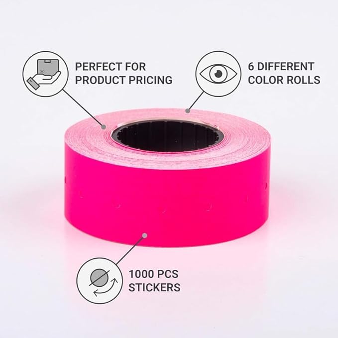(6 Rolls - 6000 pcs) 0.82" x 0.47" (21 x 12 mm) Multi-Colored Paper Sticker 6 Colors Price Gun Pricemarker Labels MX-5500 (Mix 1)
