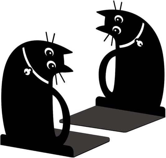 Cute Office Decor Metal Bookends for Shelves, Adorable Black Cat Decor Book Ends Decorative for Home and Office Desk Bookshelf Decor Cat Lover Gifts for Women & Book Enthusiasts