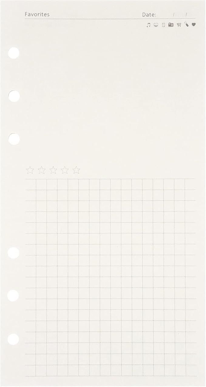 Zelten 1 Pack A6 45 Sheets/90 Pages FavoritesLoose Leaf Punched Paper Refills Paper for 6 Hole Binder Personal Organizer Diary Notebook Refillable Planner