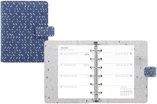 Filofax Indigo Organizer, Pocket Size, Frost - Leather-Look, Gold Foil Accents, Six Rings, Week-to-View Calendar Diary, Multilingual, 2025 (C028714-25)