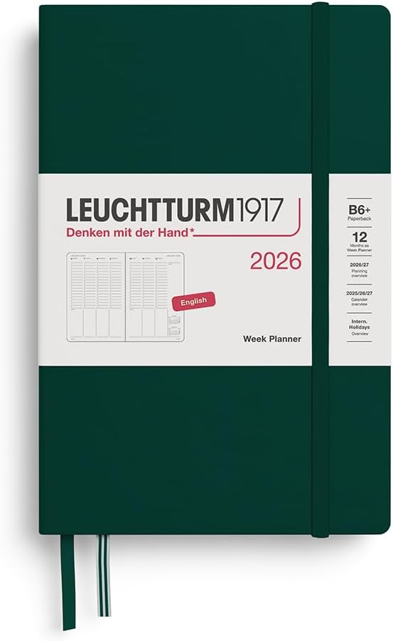 LEUCHTTURM1917 - Week Planner 2026, Hardcover, Paperback (B6+), Forest Green (Jan 1 - Dec 31, 2026)