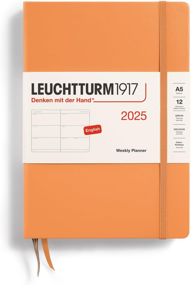 LEUCHTTURM1917 - Weekly Planner 2025, Hardcover, Medium (A5), Apricot (Jan 1 - Dec 31, 2025)