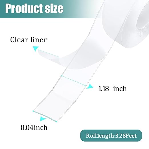 Maine 0.04inch Thick * 1.18 inch Wide Strong and Seamless, Highly Transparent Nano Glue Strong Adhesive Double-Sided Tape Wholesale (10, 16.4ft)