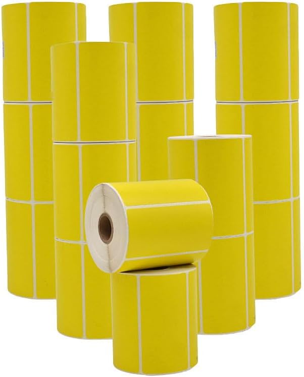 WOD Yellow Direct Thermal Label Rolls - 4 x 2 inch, 725 Nametag Stickers per Roll (Pack of 16) Permanent Adhesive for Color Coding, Labeling, Inventory Management at Home, Business, and Classroom.
