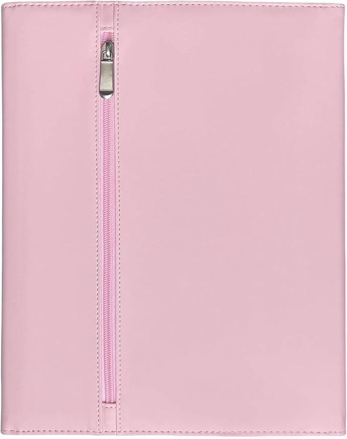 Triple Portfolio Folder Notebook Cover for 8.5 x 11 Daily Planner, Soft Leather Padfolio A4 Business Binder Legal Writing Pad Document Organizer for Present Gift Kid Men Women Pink