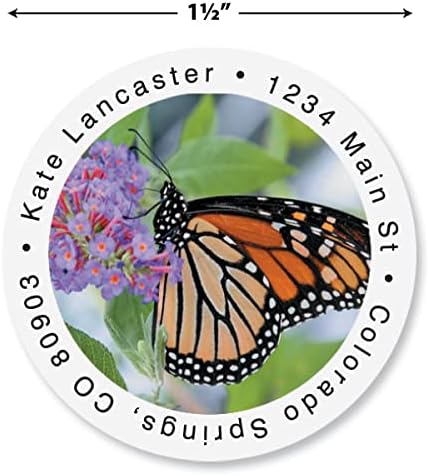 Colorful Images Butterfly Return Address Mailing Labels, Personalize with Name & Addresses, Set of Self Adhesive, Easy Peel Flat Label Sheets (Monarch-Round)