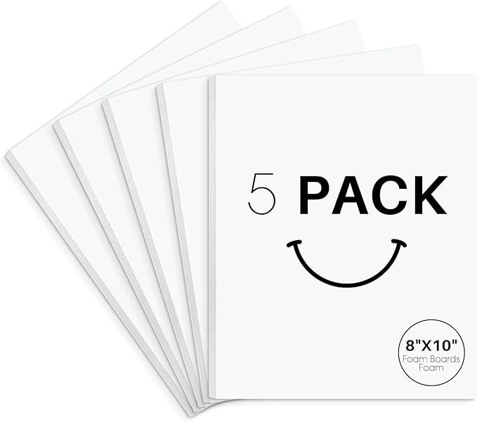 Golden State Art, Acid Free 5 Pack 8x10 White Foam Boards Foam Core Poster Board, 1/8'' Thick Polystyrene Foam Sheet for Projects, Mounting, Crafts, Art and Presentations
