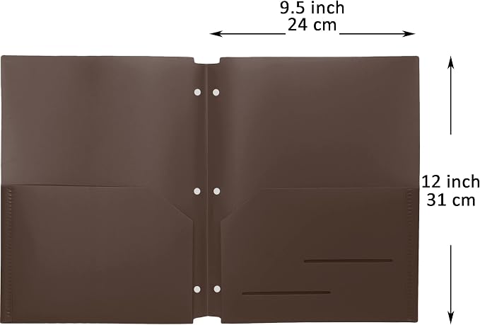 Youngever 6 Pack Heavy Duty Plastic Two Pocket Folders, Binder Dividers with Pocket, 3 Hole Punch Folder with Notches, Binder Folders (Brown)