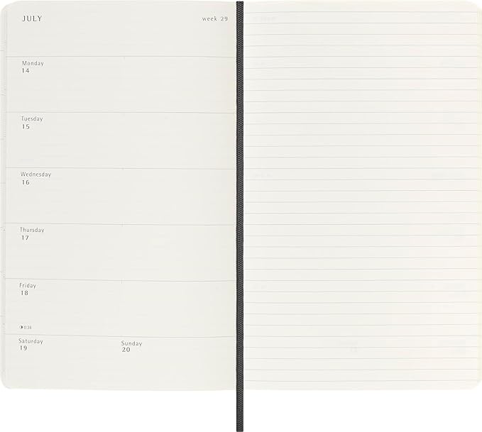 Moleskine Classic 12 Month 2025 Weekly Planner, Soft Cover, Large (5" x 8.25"), Black, 144 pages