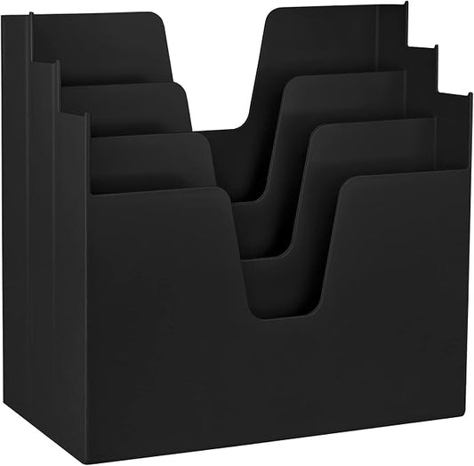 Acrimet 3-Tier Horizontal Hanging File Folder Holder Organizer, Letter Size, Ladder-Style, Open-Top Plastic File Box for Office, Home & School, Black
