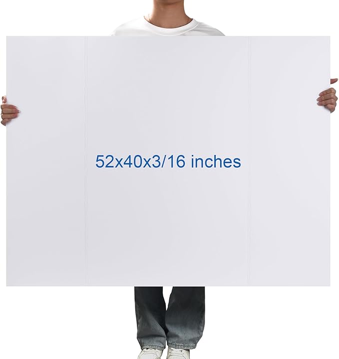 Foam Board Trifold 52 x 40 x 3/16" (5mm) - 5 Pack - Large Poster Foam Core Board, Acid Free, Double Sided, Posterboard Foamboard for Mounting, Prints, Art, Display, Presentation and Projects