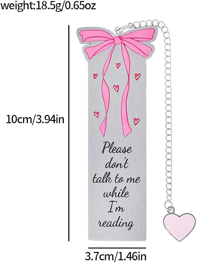 ZhuoXing Pink Bowknot Stainless Steel Bookmark - Cute Bowknot Patterns & Heart Pendants, Ideal for Female Readers, Set of 5