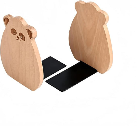 Cute Panda-Shaped Book Ends for Shelves, Detachable Design Bookends for Heavy Books, with Anti-Slip Foam Pads, an Ideal Gift for Book Fans (Pack of 2,Beech Wood Panda)