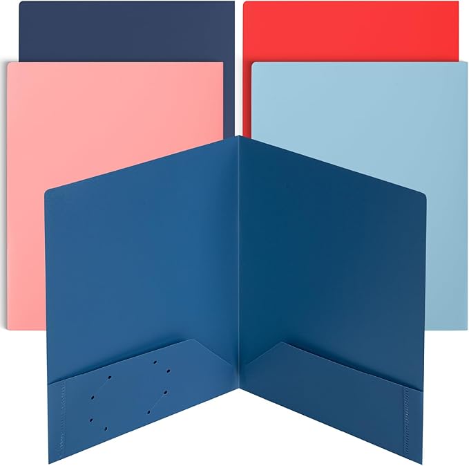 Mr. Pen- Plastic Folders with Pockets, 5 pcs, Aesthetic File Folder with Business Card Slot, 2-Pocket Folder, Back to School, Office, Filing Supplies