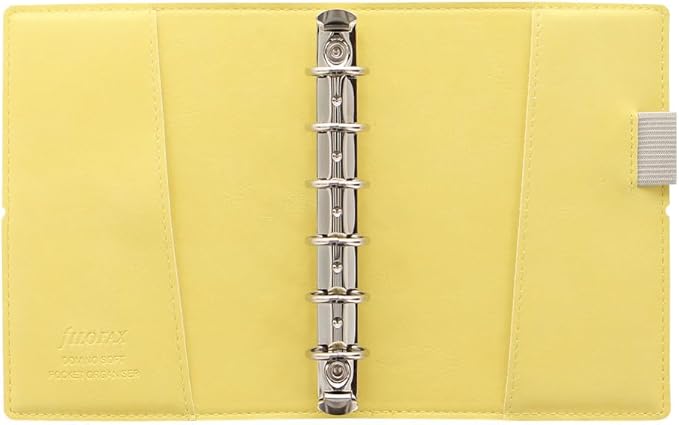 Filofax Domino Soft Organizer, Pocket Size, Lemon -Smooth, Leather-Look, Grain Effect, Tactile, Six Rings, Week-to-View Calendar Diary, Multilingual, 2025 (C022610-25)