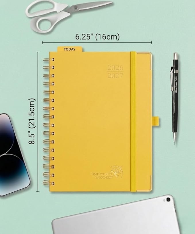 POPRUN 2026-2027 Academic Year Weekly and Monthly Planner Calendar,Jul 2026 - Jun 2027，6.25" x 8.5",Daily Agenda Book & Appointment Book with Hourly Schedule, Tabs, Hardcover, School and Office Supplies - Light Yellow