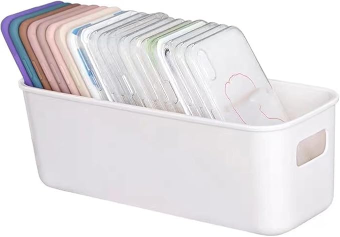Cyrank Phone Case Organizer, White Phone Case Storage Box Storage Bins Holder Cell Box for Desk Cupboard Cabinet