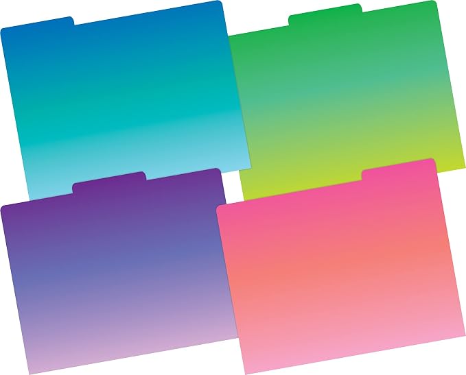 Barker Creek Designer File Folders on 14pt Stock, Tie-Dye and Ombré, Multi-Design Set with Tie-Dye Designs on Outside, Vibrant Ombré Colors on The Inside, Letter Size, 1/3 Cut Tabs, 36/Set (4403)