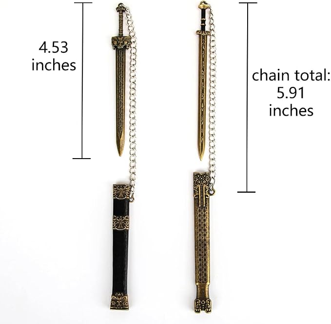 Vintage Metal Sword Bookmark with Scabbard and Link or Chain, for Reading Men, Book Accessories, Gift for Teacher, Student, Graduate, School, Library, Bookstore 2PCS (Yellow & Black -03)