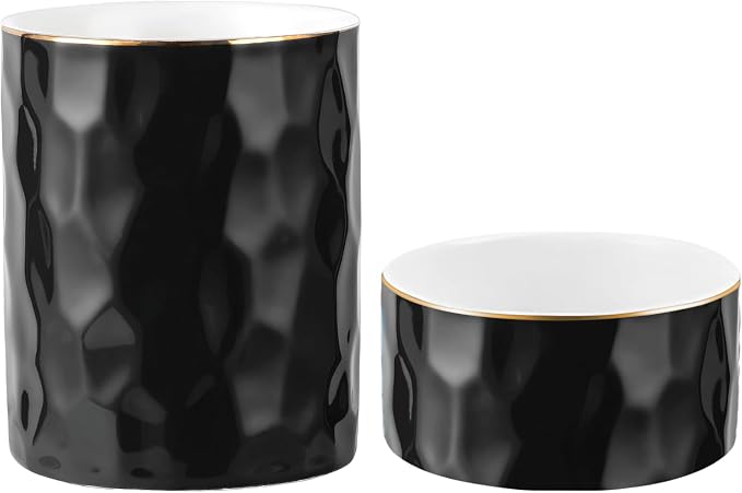 Aesthetic Desk Organizer Set of 2 For Your Office - Sturdy Concrete Desktop Accessories For Women or Men Enhance Any Office Decor - Set incl. Ceramic Black Pen Holder and Paper Clip Holder