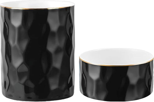 Aesthetic Desk Organizer Set of 2 For Your Office - Sturdy Concrete Desktop Accessories For Women or Men Enhance Any Office Decor - Set incl. Ceramic Black Pen Holder and Paper Clip Holder