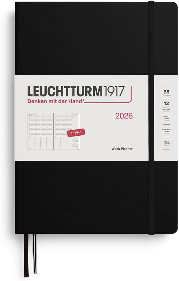 LEUCHTTURM1917 - Week Planner 2026, Hardcover, Composition (B5), Black (Jan 1 - Dec 31, 2026)