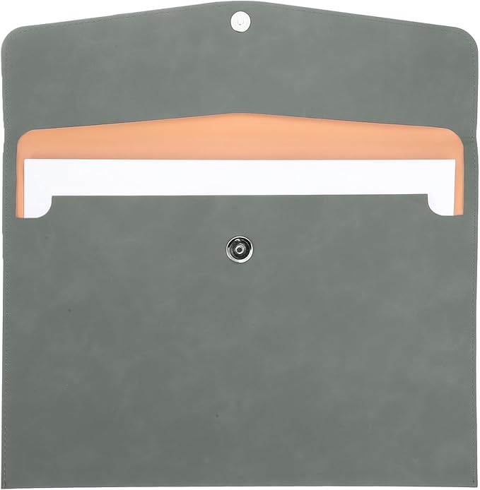 PATIKIL PU Leather File Folders, 7.9x10.6 A4 Document Holder Waterproof Envelope Folder with Snap Closure, Portable Portfolio Organizer Case for Paper Receipt, Gray