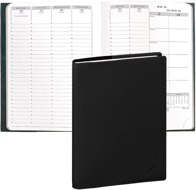 Exacompta 2027 Visual - Weekly/Monthly Planner - 12 Months, Jan. to Dec. - 6" x 8 1/4" - Smooth Faux Leather Soho Black Cover - Time Management Appointment Organizer