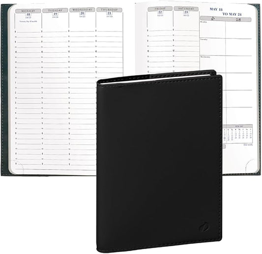 Exacompta 2027 Visual - Weekly/Monthly Planner - 12 Months, Jan. to Dec. - 6" x 8 1/4" - Smooth Faux Leather Soho Black Cover - Time Management Appointment Organizer