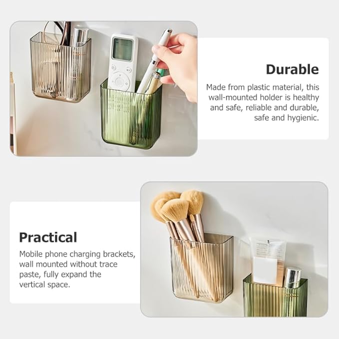 DOITOOL Semi-Transparent Remote Control Storage Box 2 Pack Wall Mounted Organizer with Adhesive Hooks for Home Office Bedroom Desk Punch Free Remote Controller Holder