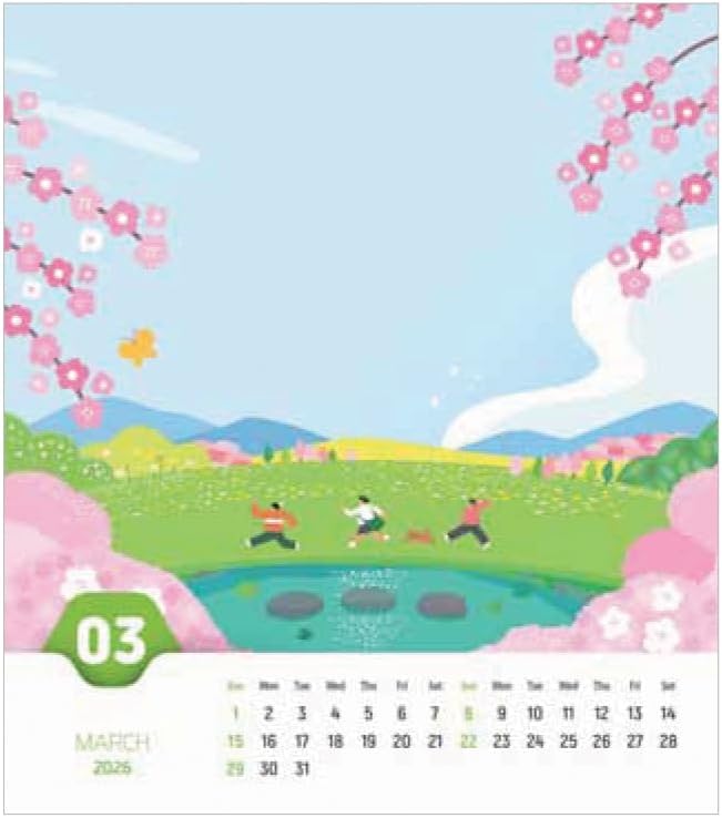 2026 Desk Calendar & Monthly Planner, Warm Illustration Art, Happy Friends Planner, Vertical Cute Decor, Stand-Up Flip Tent, 14 Sheets, 5.9"x 7.9"