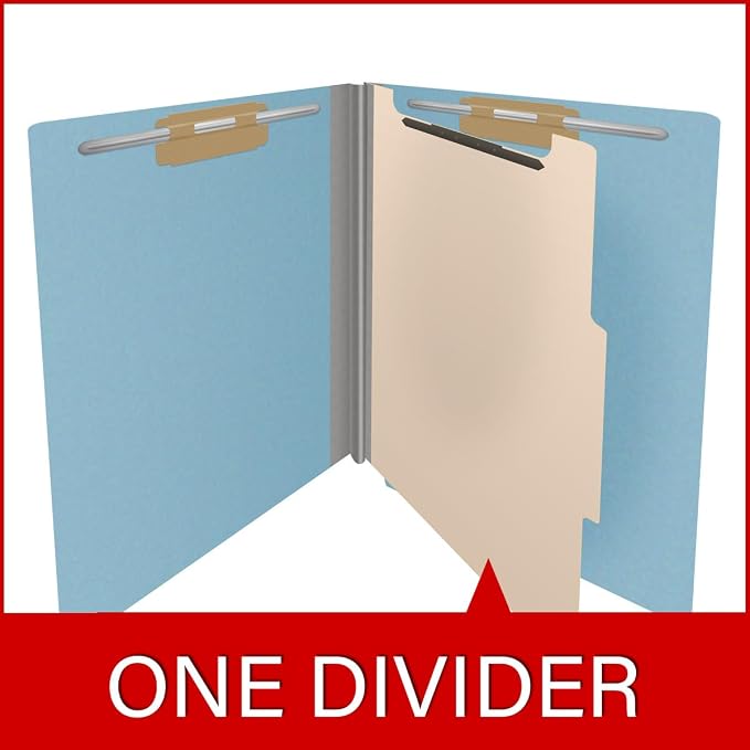 25 Pt. Pressboard Classification Folders, Full Cut End Tab, Letter Size, 1 Divider, Light Blue (Box of 10)
