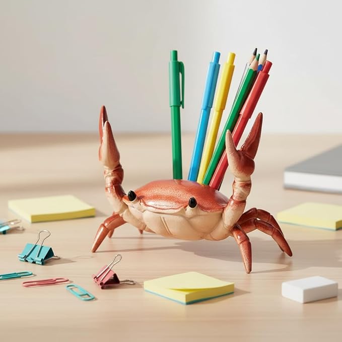 2PcsCreative Crab Pen Holder Weightlifting Crabs Pen Stand Storage Rack, Office Desktop Decoration, Pencil Holders Desk Supplies Holders and Dispensers, Desk Accessories and Workspace Organizers (Red)