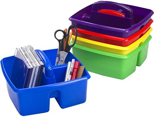 Storex Classroom Storage Caddy, 5.3" x 9.3" x 9.3", Blue,Yellow,Green,Red,Purple