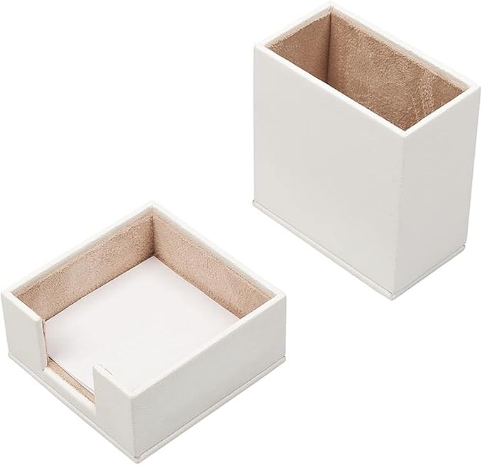 MOOGCO White Leather Desk Set - Pad, Note Paper & Pen Holder - Coaster - Accessories & Organizer - Office Storage, White