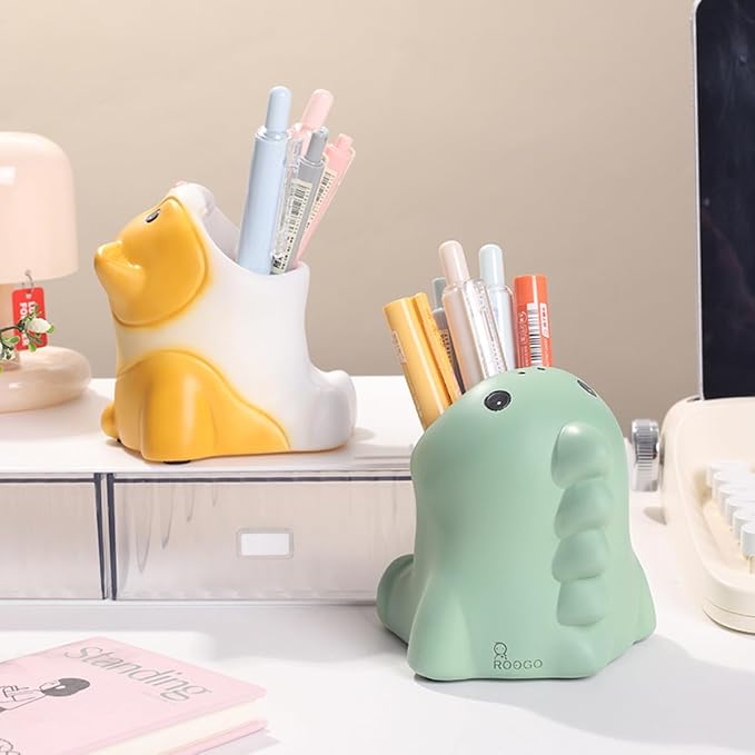 Funny Big Mouth Animals Pen Holder for Office Desk Accessories, Cute Cartoon Animals Makeup Brush Holder Pencil Cup Toothbrush Holder Vanity Organizer Kawaii Home Decor (Dinosaur)