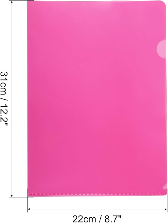 PATIKIL L Type Folders 12 Pack A4 Plastic File Project Pockets Clear Paper Document Jacket Sleeve for Office, Pink