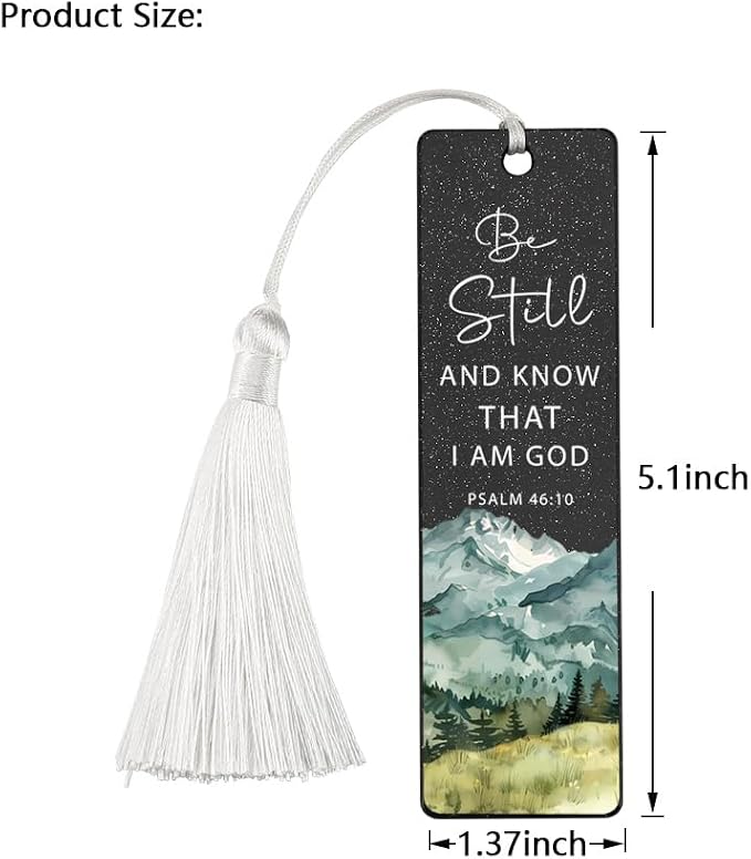Christian Stillness Bookmark, Inspirational Gift for Believers, Uplifting Gift for Spiritual Readers, Spiritual Bookish Present, Unique Mountain & Scripture Design Bookmark, WCB68