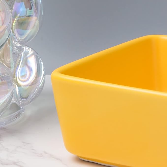 AxeWoodz Yellow Paper Clips Holder 2pcs Ceramic Square and Round Paper Clip Dispenser Set Office School Home Paperclips Organizers for Daily Desktop Storage