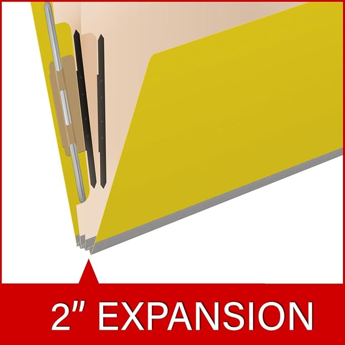 25 Pt. Pressboard Classification Folders, Full Cut End Tab, Letter Size, 2 Dividers, Yellow (Box of 10)